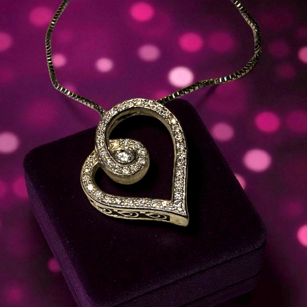 Diamond Heart Pendant Necklace in Sterling Silver